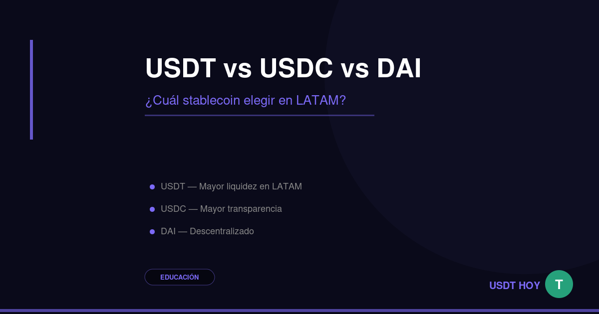 USDT vs USDC vs DAI: ¿cuál stablecoin elegir en LATAM 2026? — USDT HOY